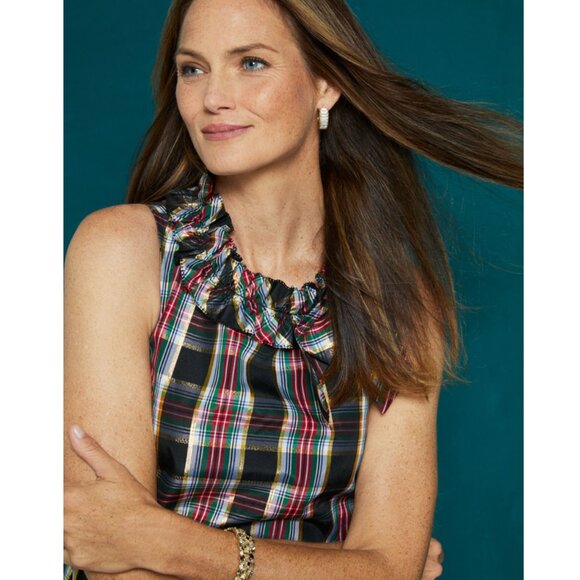 Talbots Bow Detail Ruffle Neck Shell - Celebrate Plaid szie SP - Picture 4 of 16